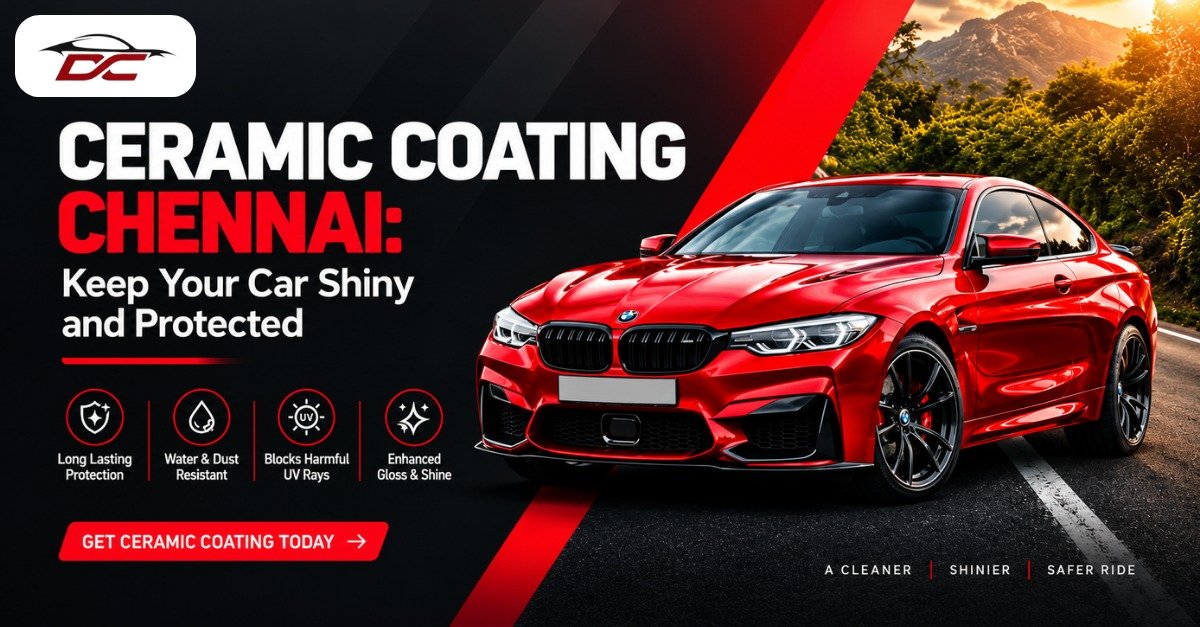 Car with a glossy finish after ceramic coating for paint protection at DC Car Accessories in Chennai